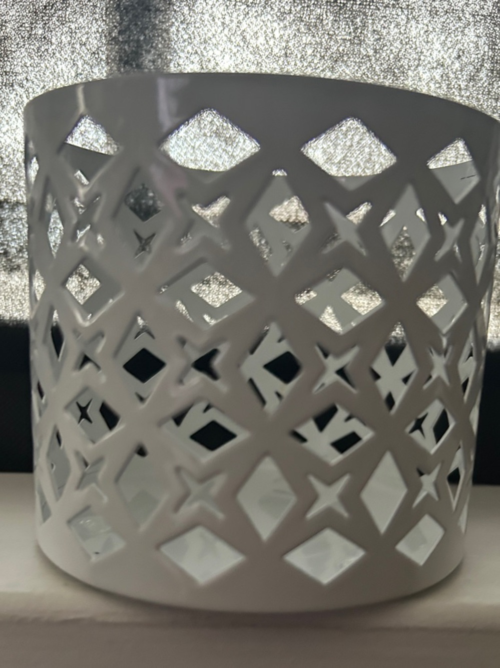 White Lattice Cutout Candle Holder